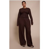 Plus Dark Brown Super Soft Wide Leg Pants | PrettyLittleThing US