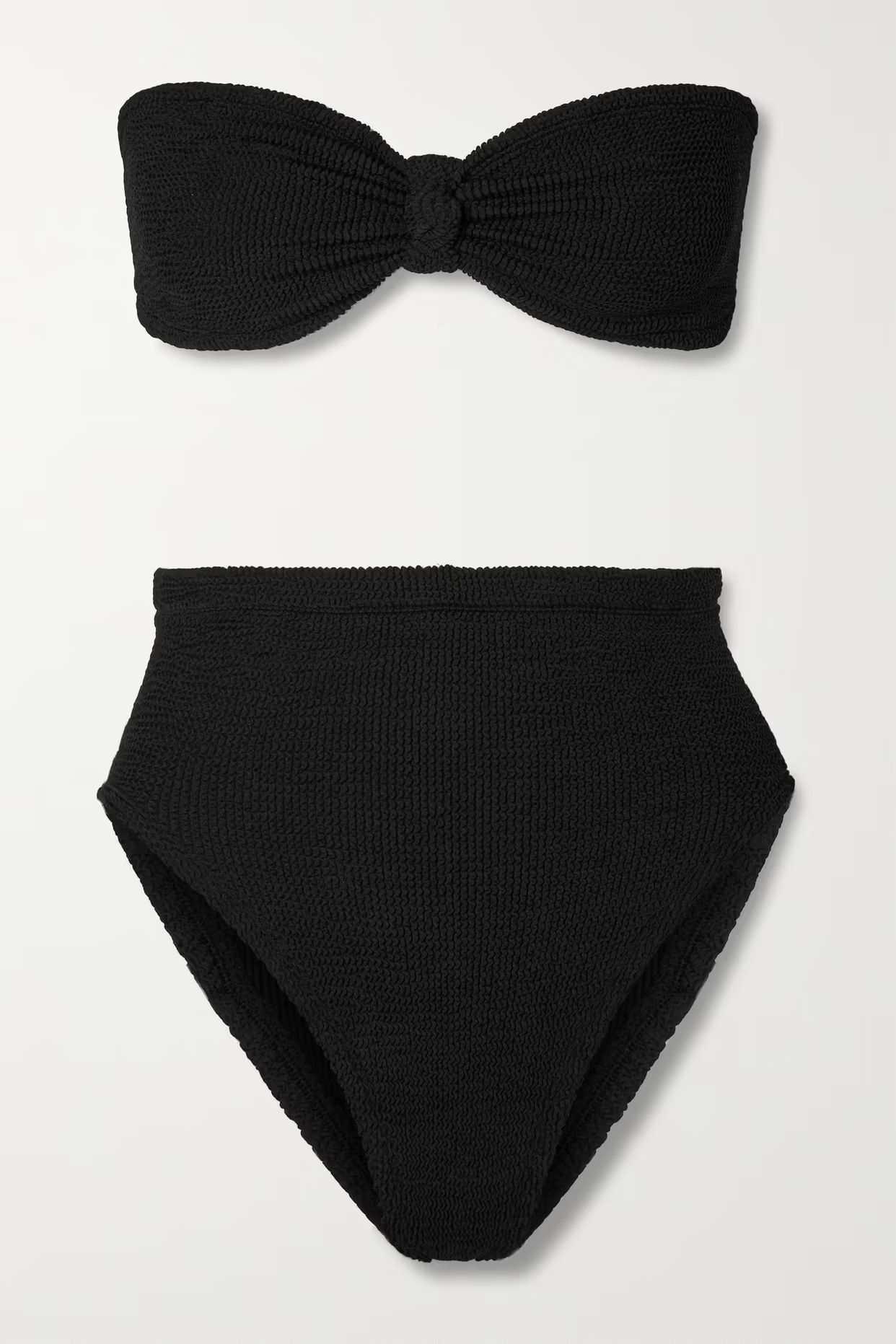 Hunza G - + Net Sustain Rosie Seersucker Bandeau Bikini - Black | NET-A-PORTER (US)