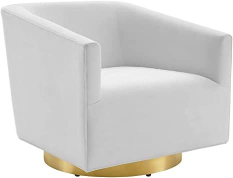 Modway Twist Performance Velvet Accent Lounge Swivel Chair, Gold White | Amazon (US)