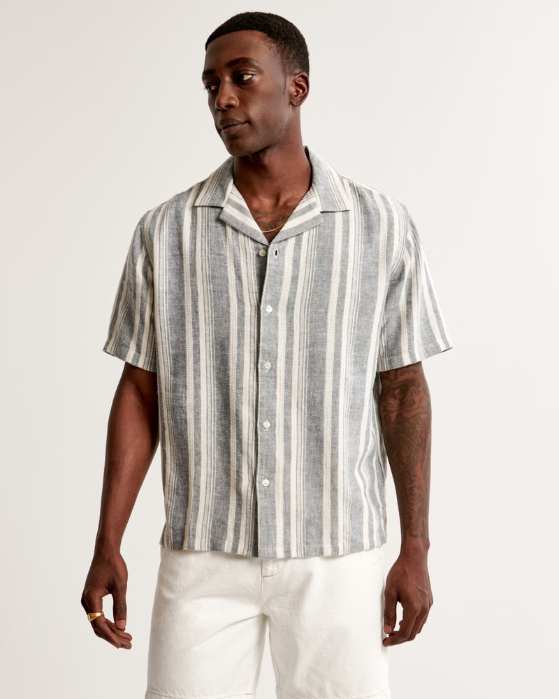 Camp Collar Linen-Blend Shirt | Abercrombie & Fitch (US)