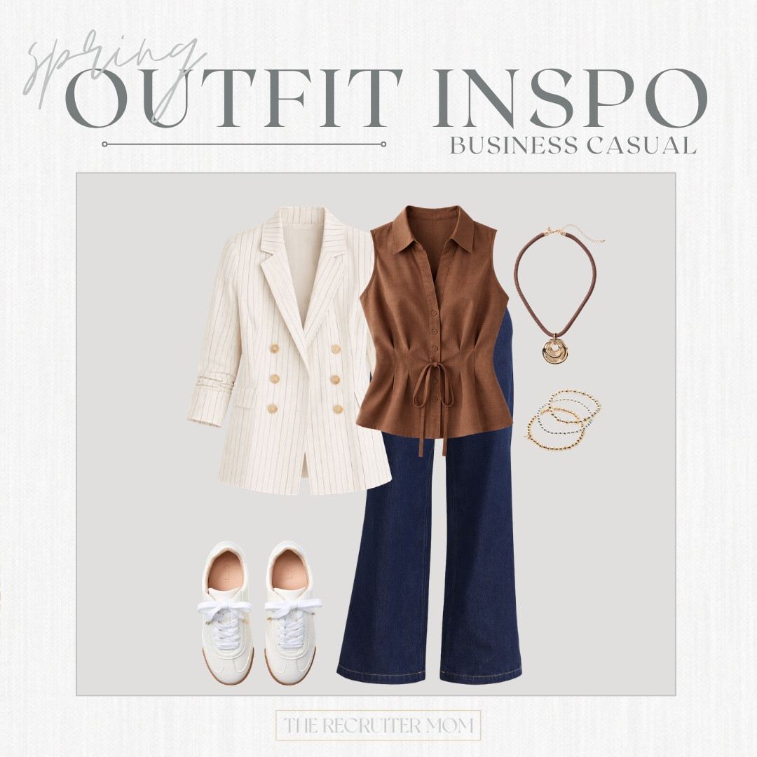 Loft Business Casual Blazer and Sleeveless Cinched Waist Brown Workwear Top #businesscasualworkwear #springworkwear #neutralworkwear 

 

#LTKSeasonal #LTKMidsize #LTKWorkwear