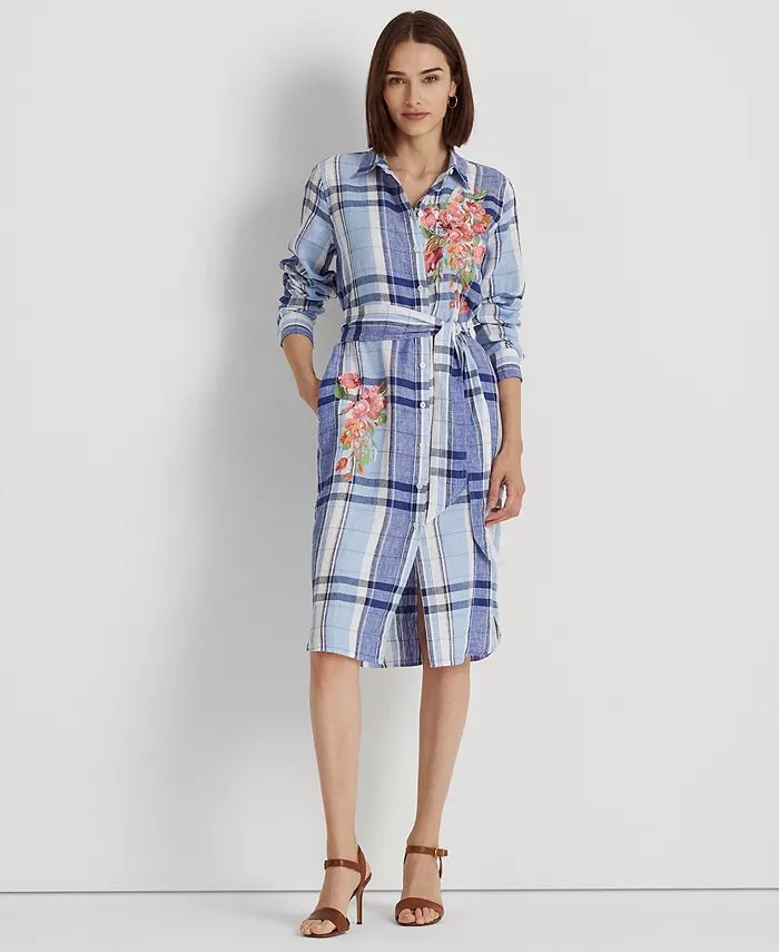 Women's Floral & Plaid Linen Shirtdress | Macys (US)