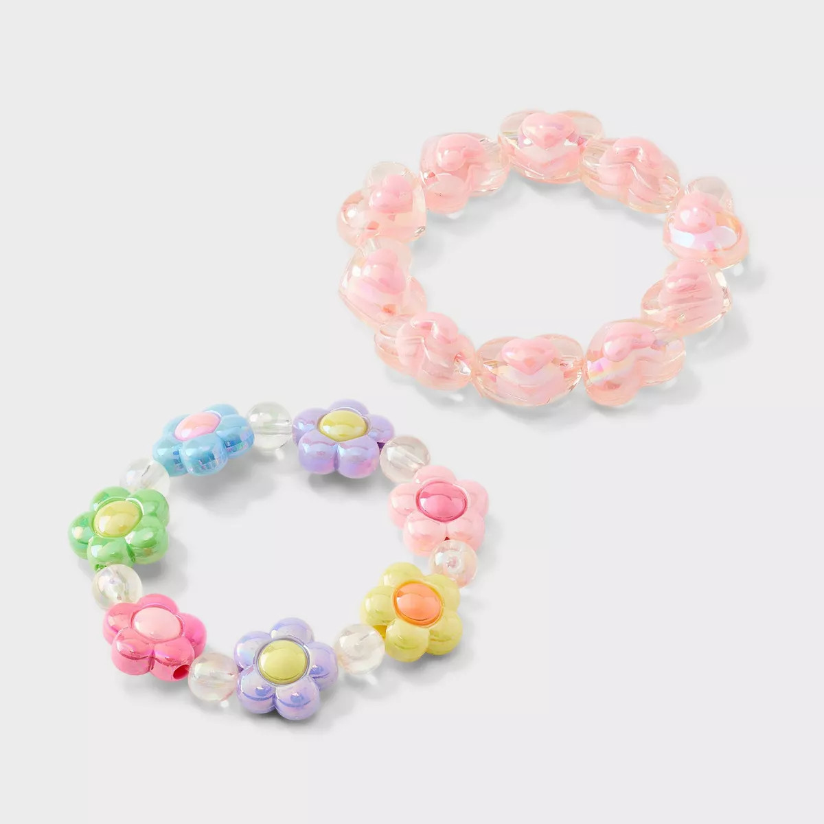Girls' 2pk Flowers and Hearts with Beads Stretch Bracelet Set - Cat & Jack™️ | Target