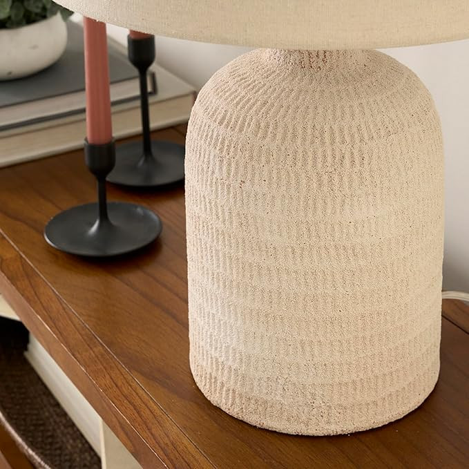 Nourison 24" White Washed Terracotta Farmhouse Textured Table Lamp for Bedside Table, Living Room... | Amazon (US)