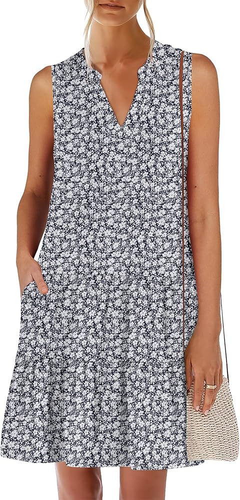 ANRABESS Womens Mini Dresses Sleeveless V Neck Tiered Swing Going Out Beach Vacation Sundress 202... | Amazon (US)