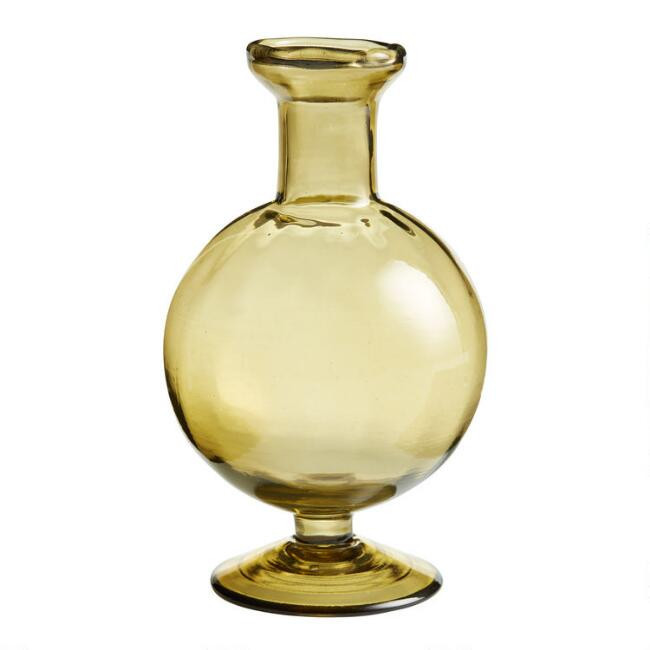 Short Round Olive Green Blown Glass Bud Vase | World Market