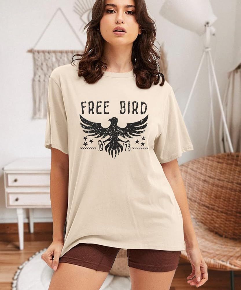 Vintage Rock Band Tshirts Women Retro Free Bird Western Graphic Tees Country Music Shirts Casual Sho | Amazon (US)