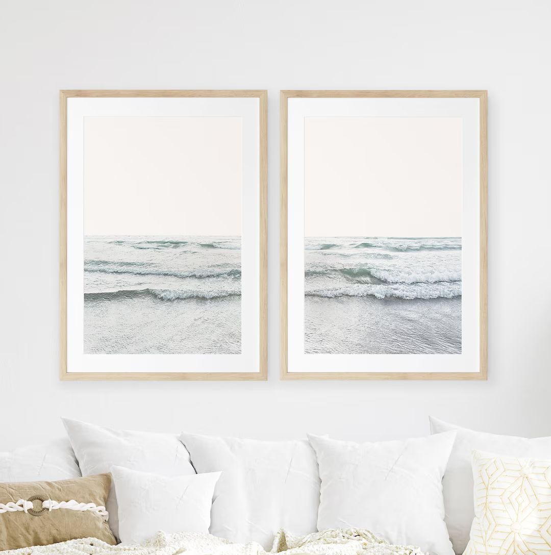 FRAMED Set of Ocean Prints, Rolling Waves Wall Art, Modern Beach House Decor, Minimalist Photogra... | Etsy (US)