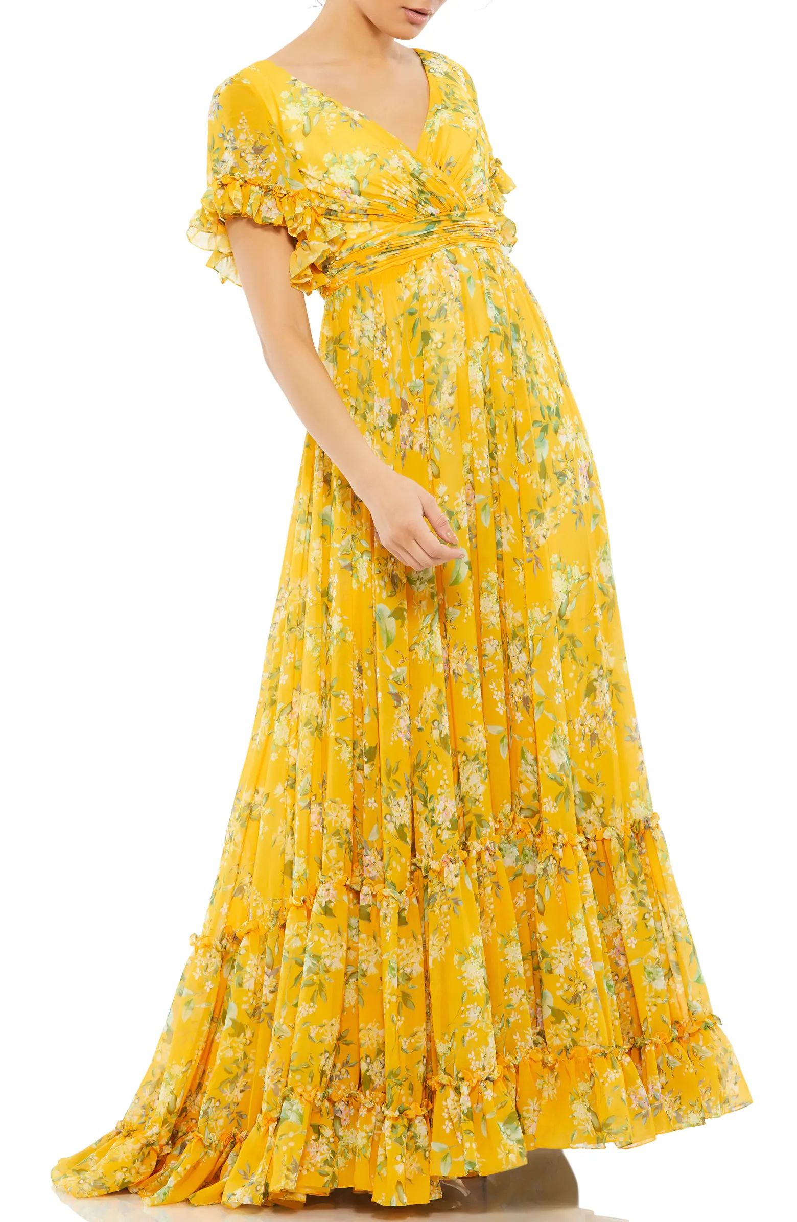 Floral Empire Waist Chiffon Gown | Nordstrom