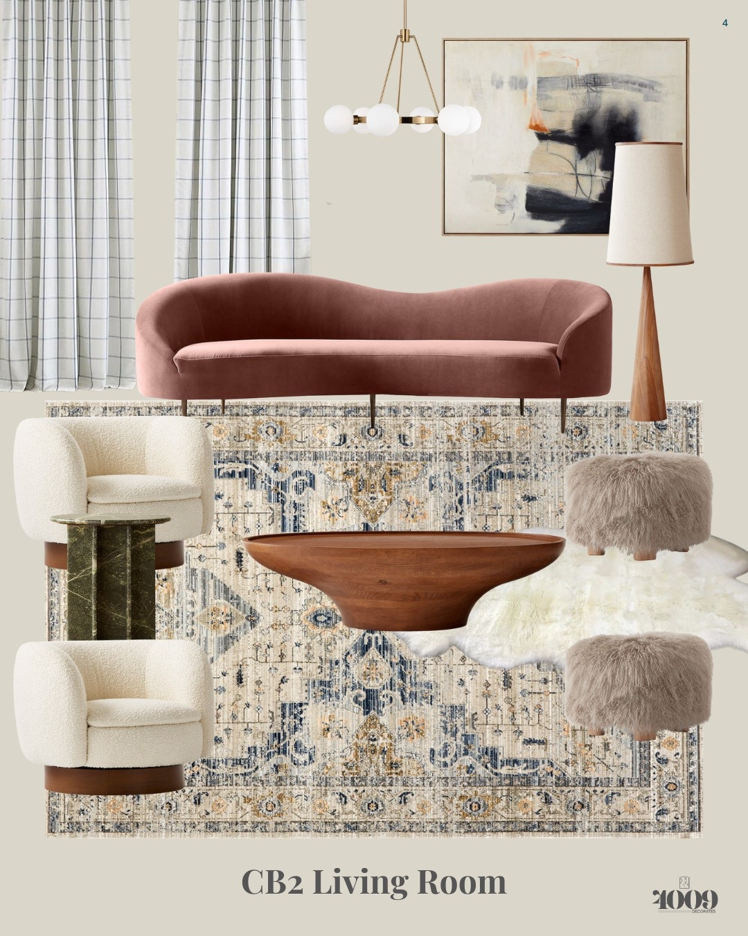 Modern + traditional living room with curved furniture from CB2. Vintage rug. Multi-globe chandelier. Shag poof. Shag ottoman

#LTKFamily #LTKStyleTip #LTKHome