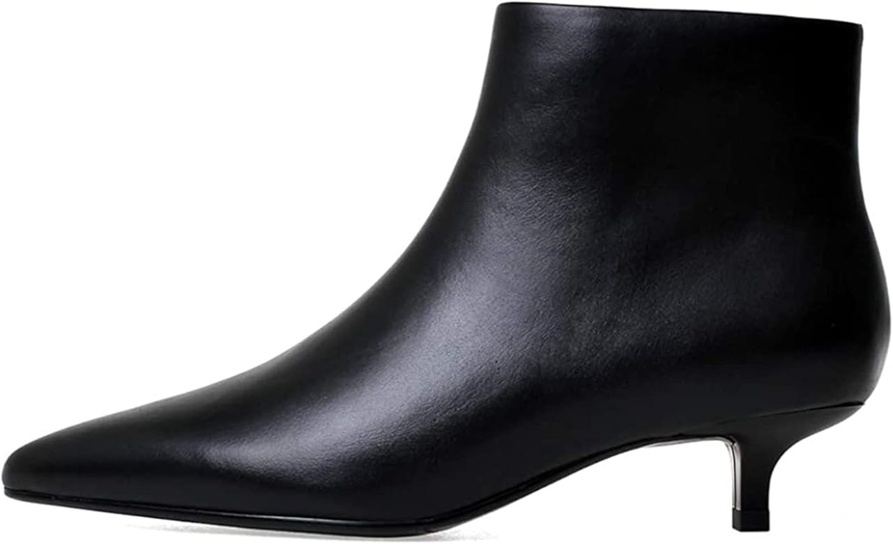 COLETER Women's Leather Kitten Heels Ankle Boots Pointed Toe Zipper Autumn Usual Wear Booties | Amazon (US)