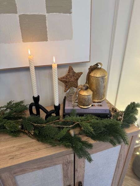 Walmart Garland for the Win! Beautiful console table decor for holidays and christmas season! The gold bells pair so perfect with this wicker star from McGee & Co! 

#LTKhome #LTKHoliday #LTKHolidaySale