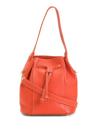 Made In Italy Leather Bucket Bag With Detachable Strap | TJ Maxx