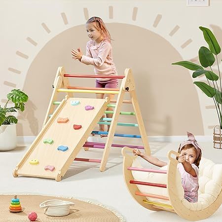 Tiny Land 5-in-1 Rainbow Pikler Triangle Set, Baby Climbing Toys Indoor Playground, Foldable Todd... | Amazon (US)