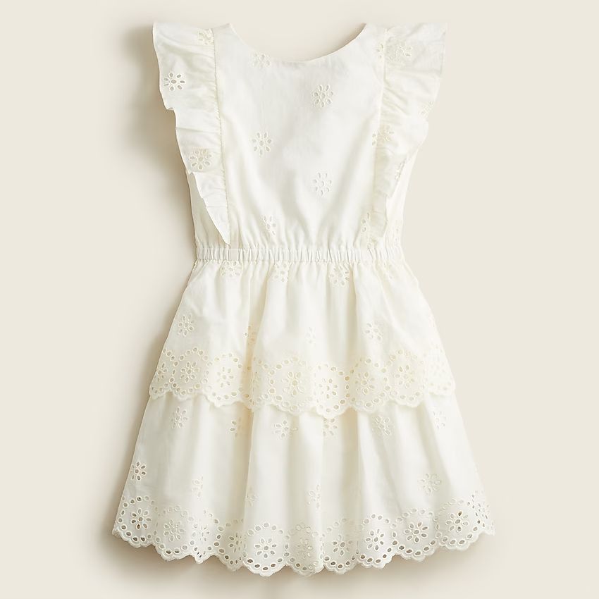 Girls' flutter-sleeve ruffle dress in eyeletItem BF988 
 
 
 
 
 There are no reviews for this pr... | J.Crew US