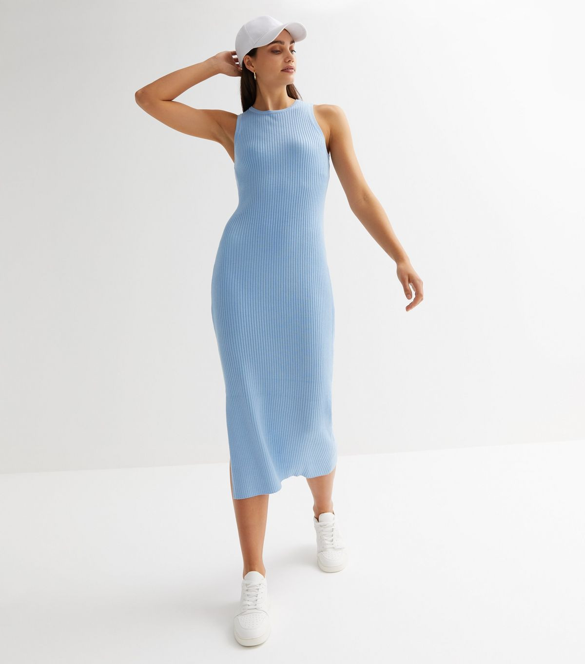 Pale Blue Ribbed Knit Sleeveless Midi Dress
						
						Add to Saved Items
						Remove from Sav... | New Look (UK)