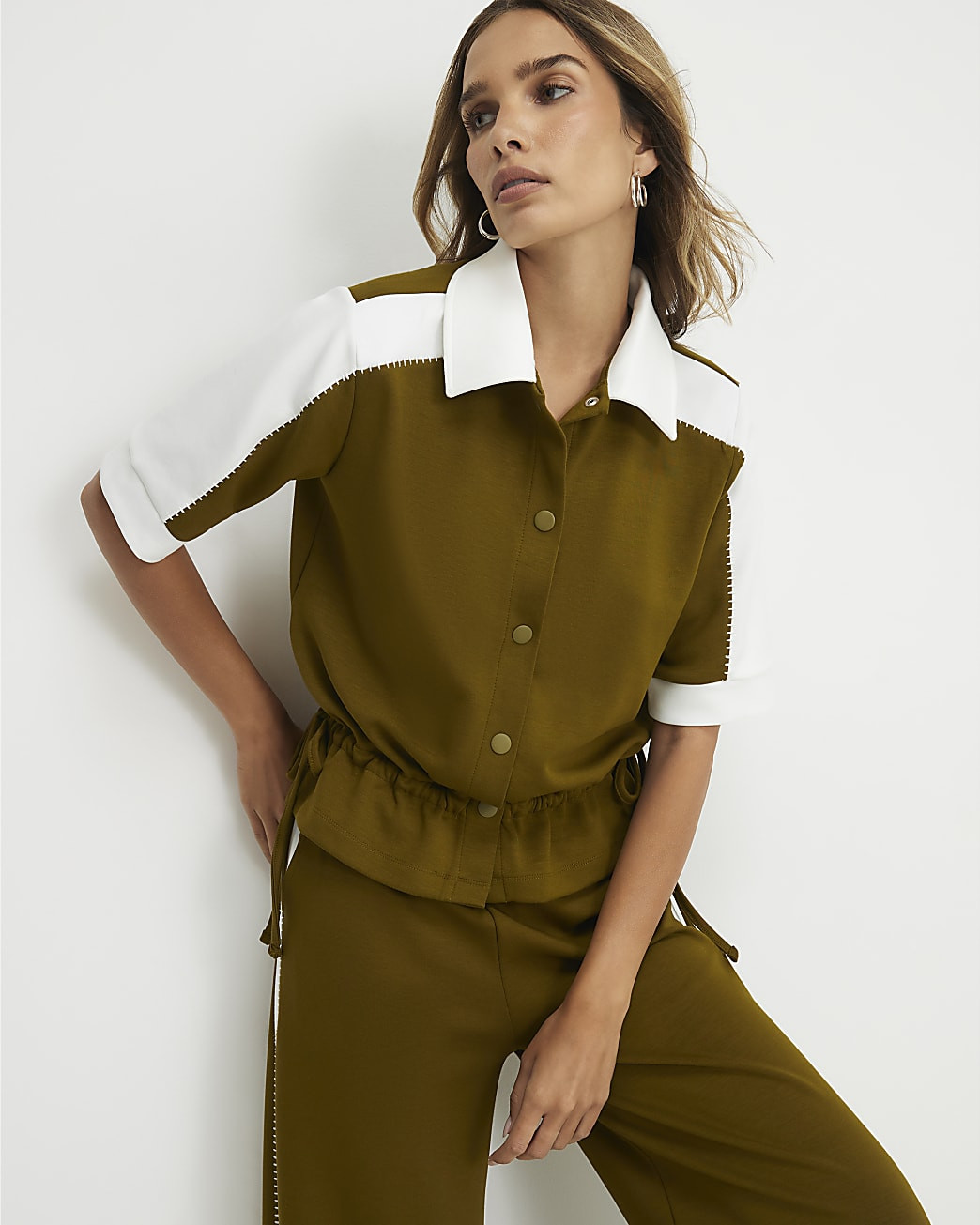 Khaki Premium Block Polo Shirt | River Island UK & IE