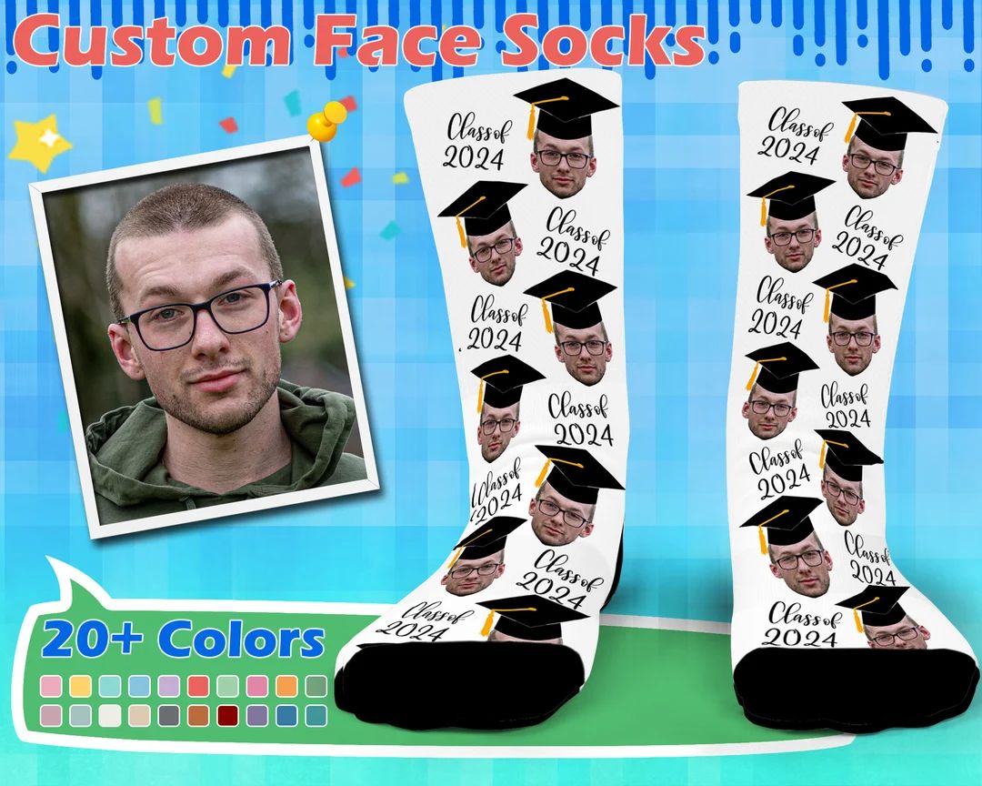 Custom Graduation Socks, Custom Face Socks, Graduation Gift for Him, Grad Socks, Personalized Gra... | Etsy (US)