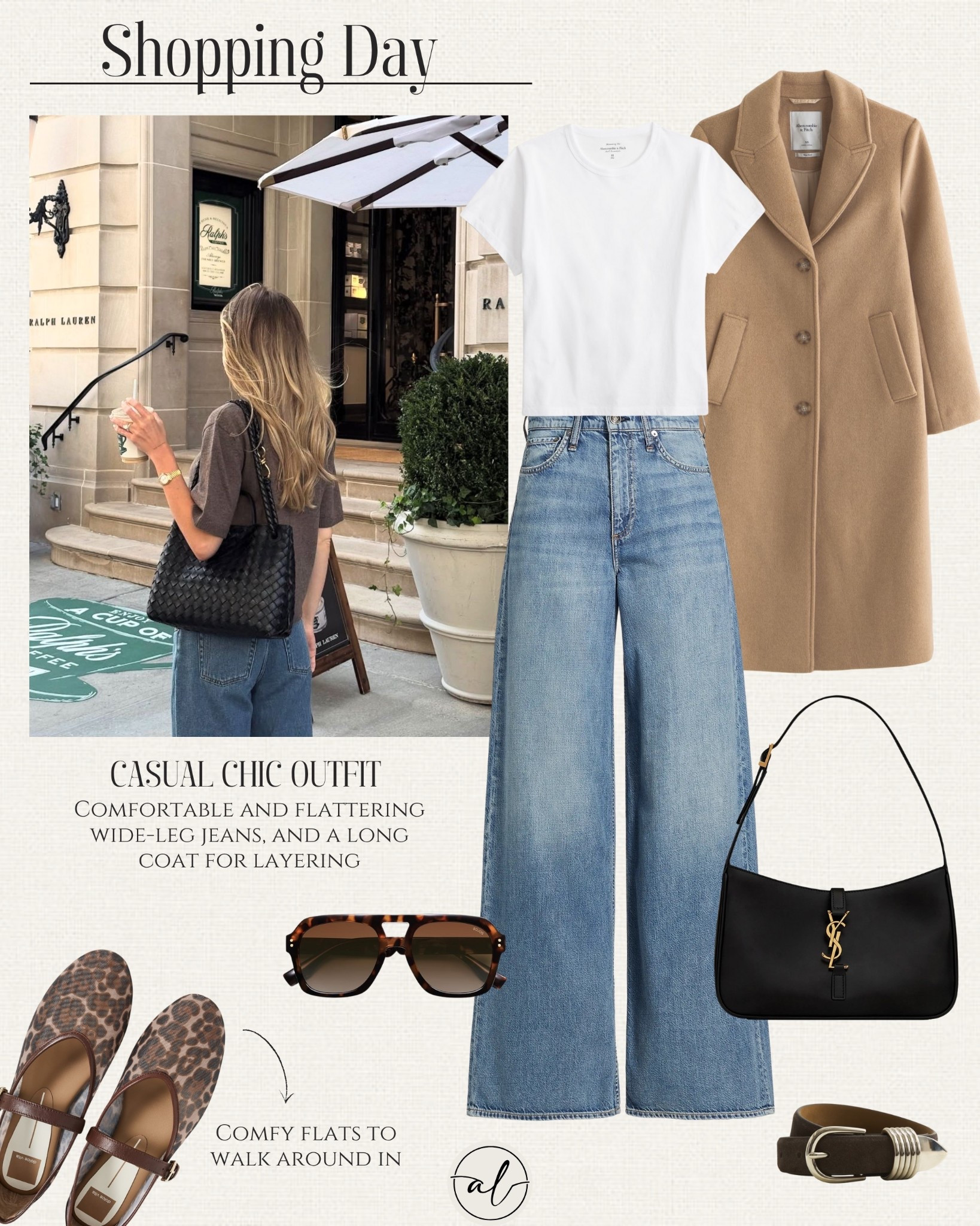 Shopping Day - Casual chic outfit
Comfortable and flattering wide leg jeans and a long coat for layering + comfy flats to walk around in. 

#LTKU #LTKStyleTip #LTKSeasonal
