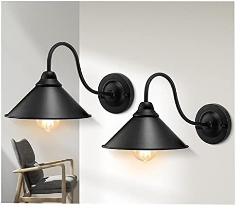 Black Wall Sconces, 2PACK Industrial Wall Sconces, Vintage Wall Mount Light Fixture, E26 Goosenec... | Amazon (US)