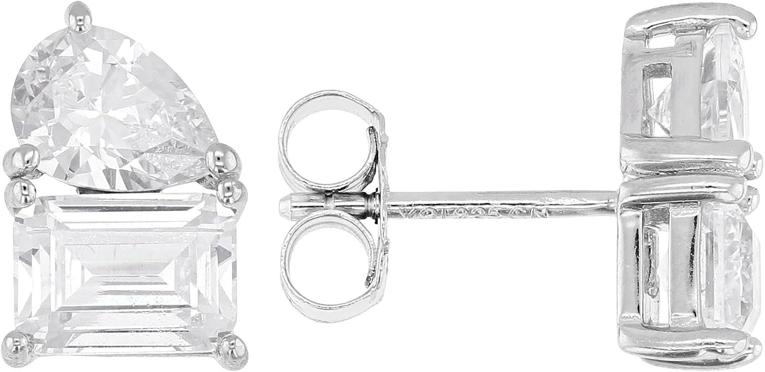 White Cubic Zirconia Stud Earrings for Women – 6.04 CTTW Round Cut – Rhodium Over Sterling Silver, Classic Diamond-Look Studs – Fine Jewelry Gift for Birthday, Anniversary or Holiday | Amazon (US)