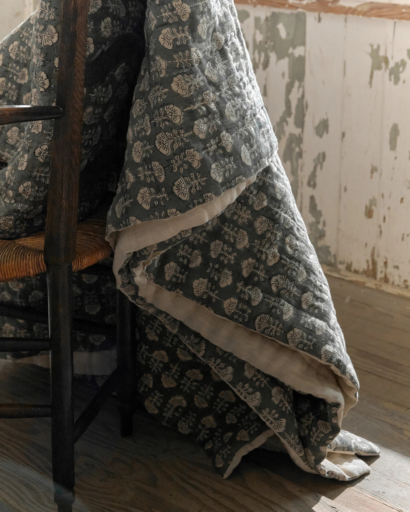 Flora Block Print Quilt - Silver Blue | Magnolia