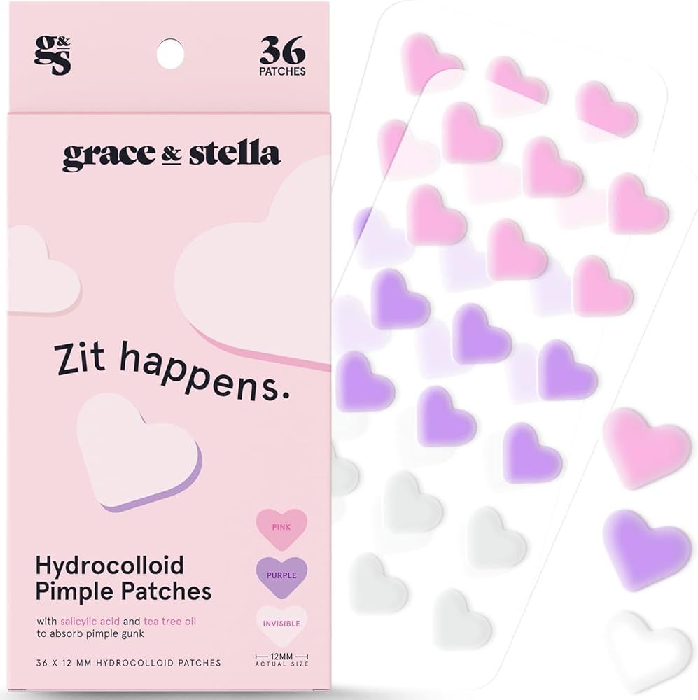 grace & stella Pimple Patches For Face (Heart, 36 Count) - Hydrocolloid Acne Patches for Face - D... | Amazon (US)