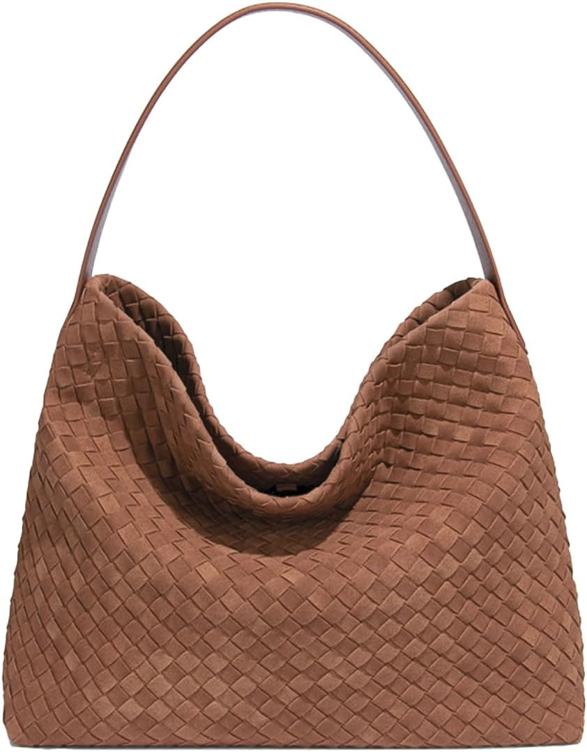 Slouchy Faux Suede Woven Hobo Bags Women Shoulder Satchel Bag Tote Handbag | Amazon (US)