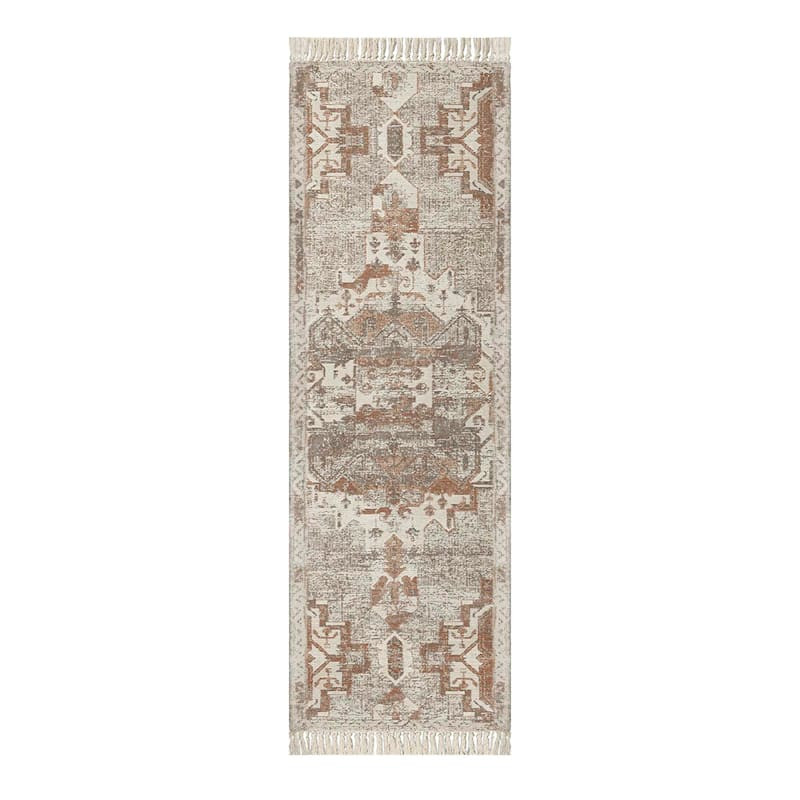(B718) Joelle Neutral Woven Fringe Runner, 2x7 | At Home