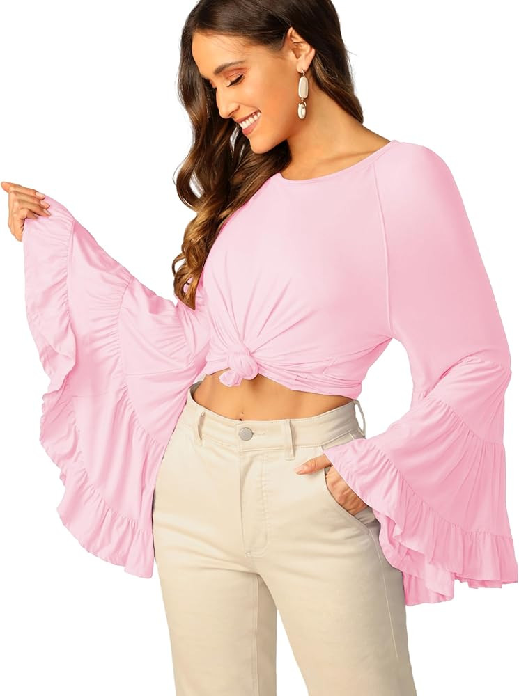 Floerns Women's 70s Western Flowy Bell Sleeve Blouse Tops Shirts | Amazon (US)