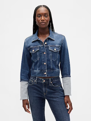 Pin-Cuff Crop Icon Denim Jacket | Gap (US)