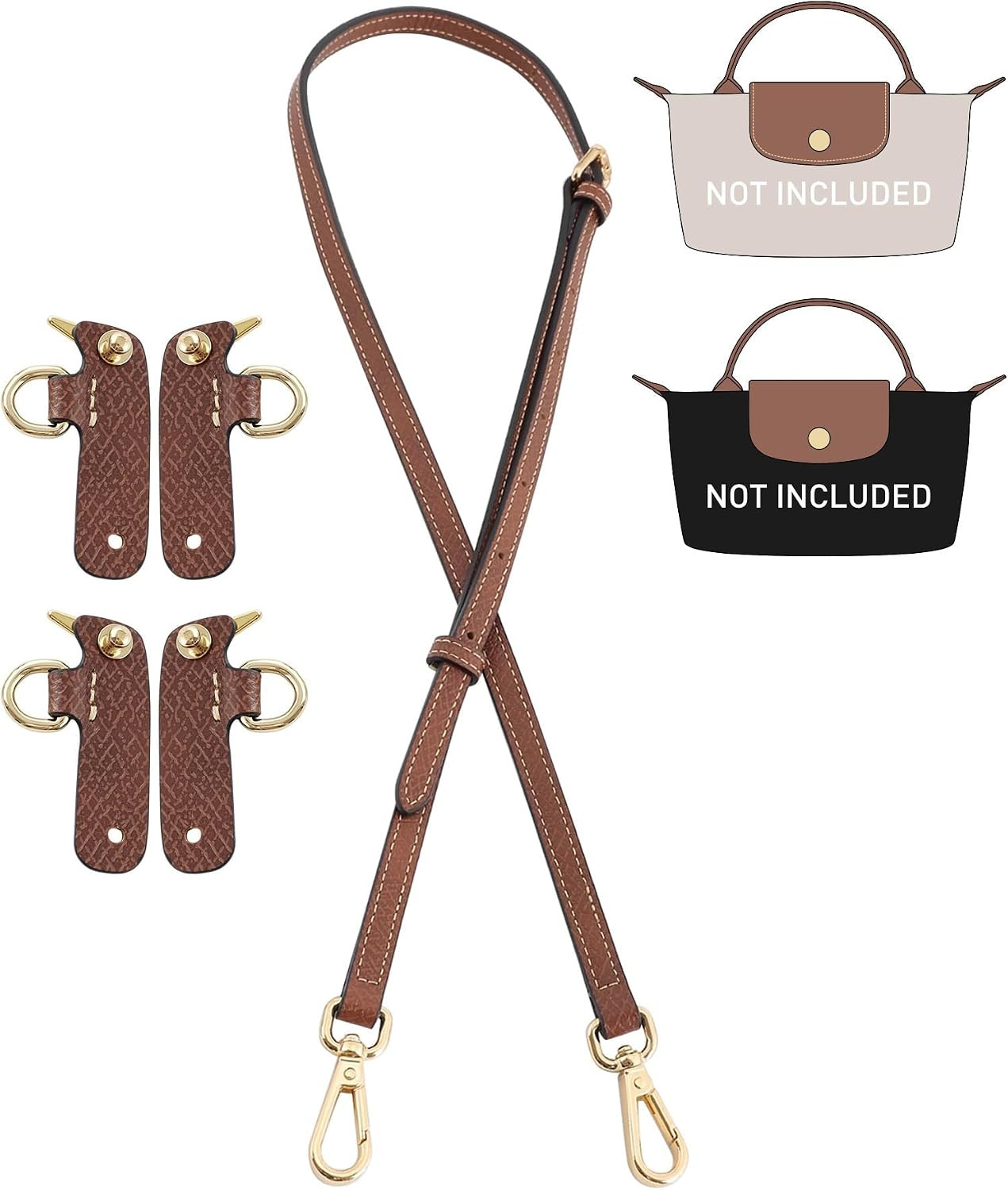 4 Clasps Leather Shoulder Strap for Longchamp Le Pliage Mini Pouch | Amazon (US)