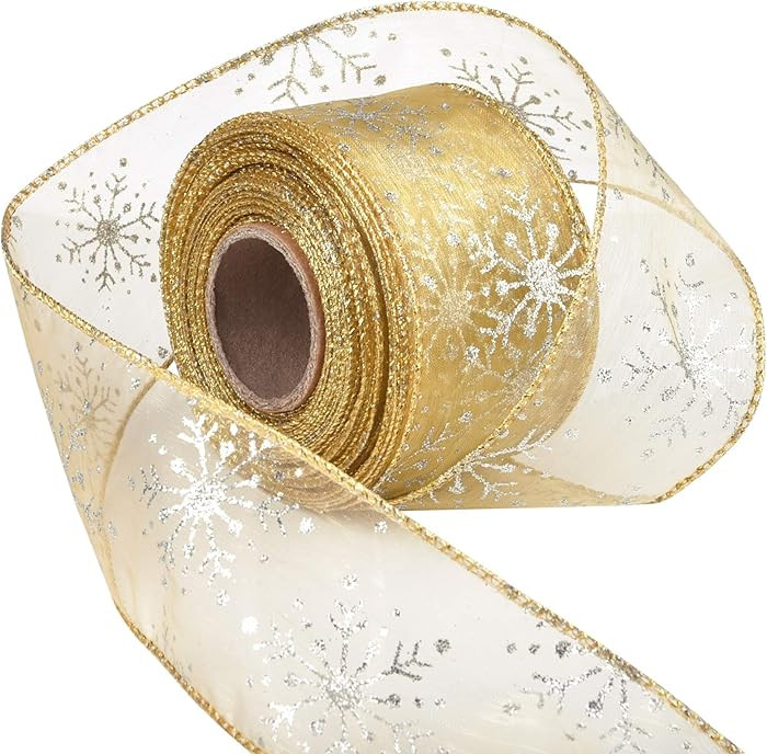 2.5 Inch Wide Christmas Wired Ribbon Snowflake Organza Sheer Glitter Ribbon for Xmas Tree, Wreath... | Amazon (US)