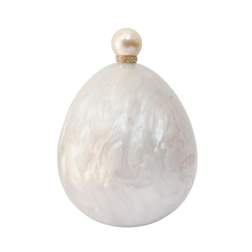 PSBIY Women Trendy Acrylic Evening Clutch Glitter Marble Purse Banquet Party Prom Handbag with Pearl Chain, White | Amazon (US)