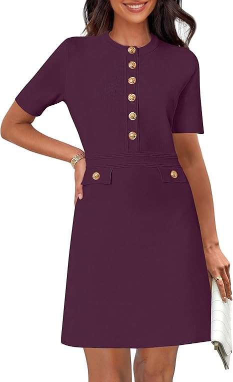 MEROKEETY Women's Knit Bodycon Sweater Dress Button Business Work Short Sleeve Formal Elegant Min... | Amazon (US)