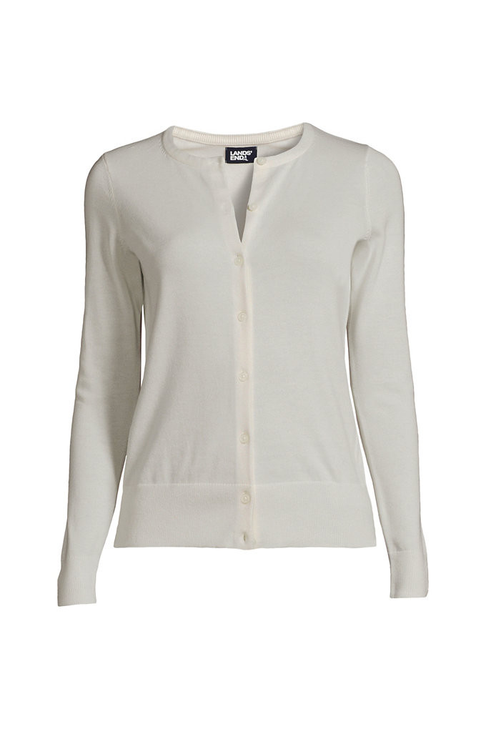 Women's Fine Gauge Cotton Cardigan Sweater - Lands' End - Ivory - M | Lands' End (US)