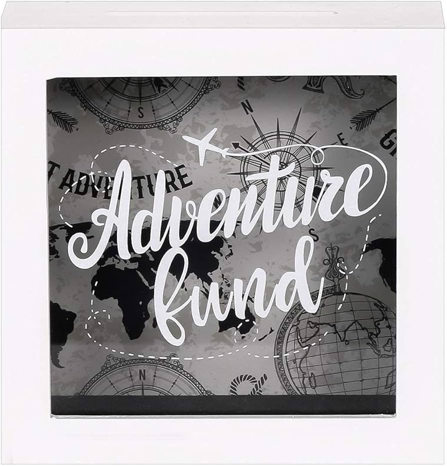 6x6 Inch Adventure Fund White Shadow Box Frame Display Case Decorative Wooden Money Savings Bank ... | Amazon (US)