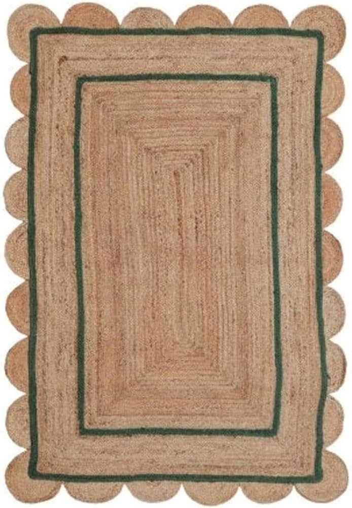 Scallop Pattern Jute Bohemian Area Rug (Green, 2'x6') | Amazon (US)
