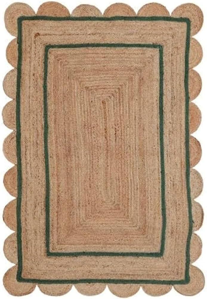 Scallop Pattern Jute Bohemian Area Rug (Green, 2'x6') | Amazon (US)