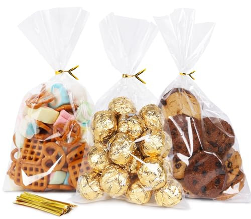 SUREHOME Cellophane Bags, 100 Pack Clear Gift Bag Cellophane Treat Bags with Ties 6x10 Inch Plastic Small Cello Candy Bag for Party Favors Easter Goodie Graduation Cookies Bakery Popcorn Wraps | Amazon (US)