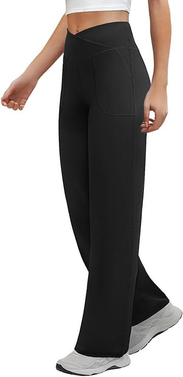 Wide Leg Pants Woman Crossover Yoga Pants with Pockets Loose Stretchy Work Dress Pants Casual Lou... | Amazon (US)