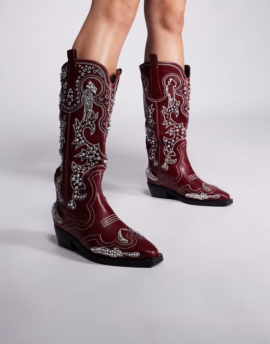 Azalea Wang Maisie western boots with silver detail in red | ASOS (Global)