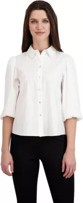 Nanette Lepore Women's Cotton Poplin Blouson Sleeve Button Up Top, White, Medium | Belk