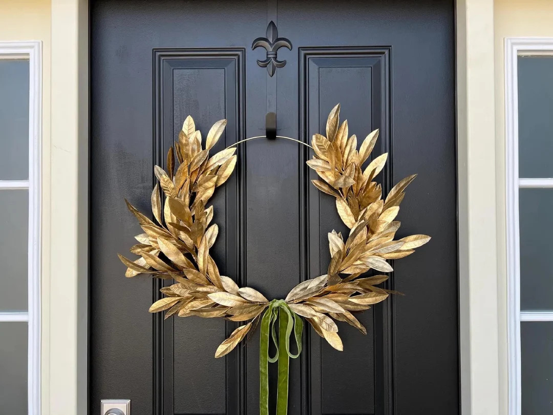 Christmas Gold Laurel Wreath for Front Door, Gold Hoop Wreath, Commemorative Wreath, Celebratory ... | Etsy (US)