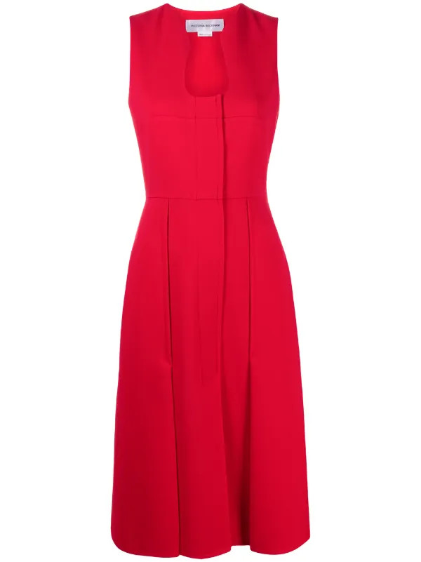 sculpted neckline pleated midi dress | Farfetch Global