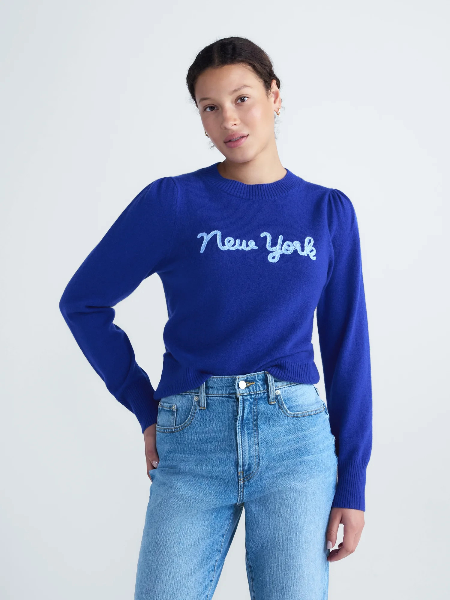 Free Assembly Women's and Plus Cashmere Sweater with Puff Sleeves, Midweight, Sizes XXS-4X | Walmart (US)