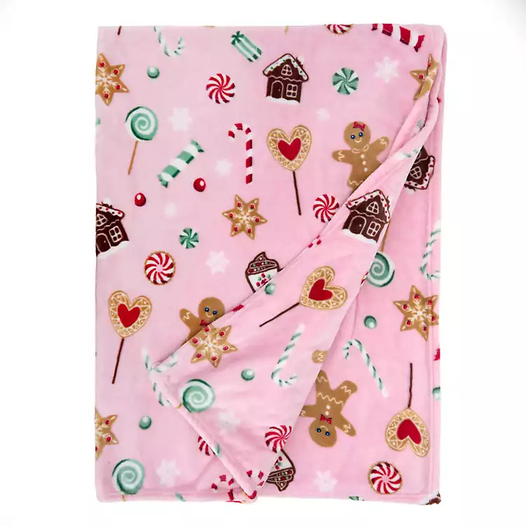 New! Pink Christmas Candy Plush Throw | Kirklands