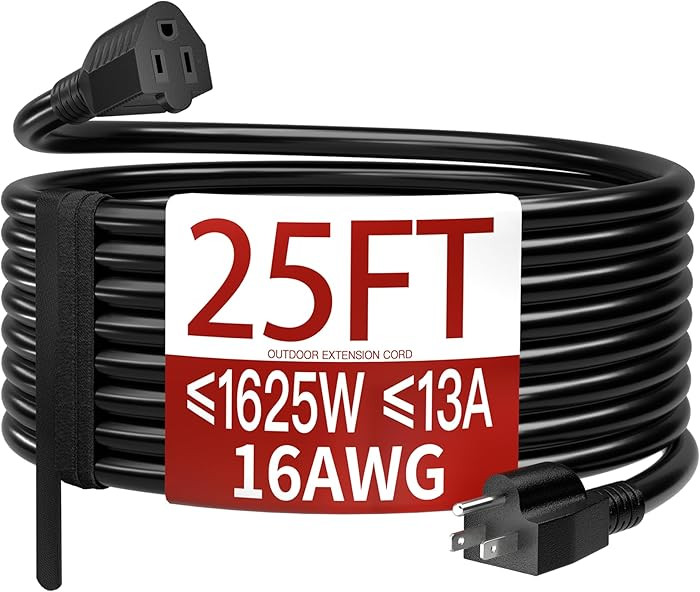 16/3 25 FT Outdoor Extension Cord Waterproof, Weatherproof & Flame Retardant Black 3 Prong Power ... | Amazon (US)