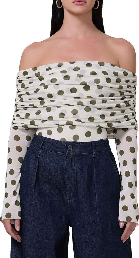 Maxine Ruched Off the Shoulder Mesh Bodysuit | Nordstrom