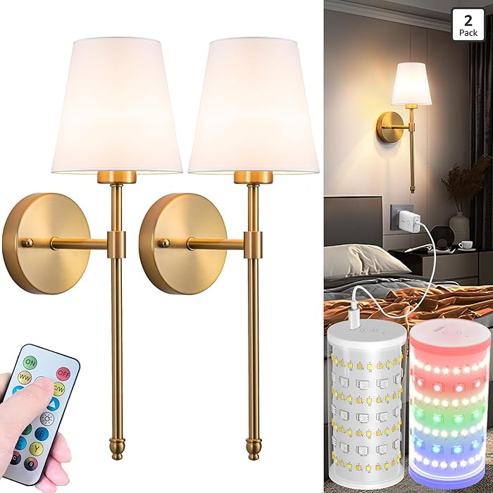 Battery Operated Wall Sconces Set Of 2, Wireless Battery Wall Light With 10000mAh RGB Rechargeabl... | Amazon (US)